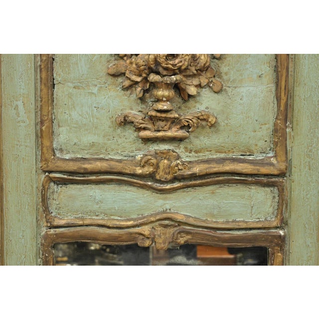 Wood 18th C French Louis XV Baroque Style Green Distress Painted Trumeau Wall Mirror For Sale - Image 7 of 18