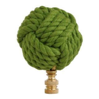 Nautical Knot Lamp Finial in Moss Green on Brass Hardware For Sale