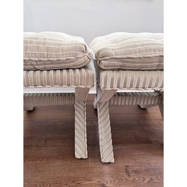 1990s Pair of Upholstered X Leg Benches For Sale - Image 5 of 14