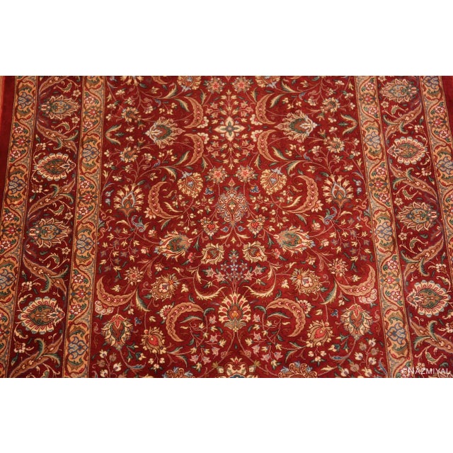 Persian Nazmiyal Collection Red Floral Vintage Persian Qum Silk Runner Rug For Sale - Image 3 of 7