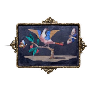 Antique Black Marble Plate with Bird and Butterflies For Sale