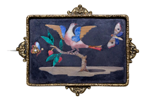 Antique Black Marble Plate with Bird and Butterflies