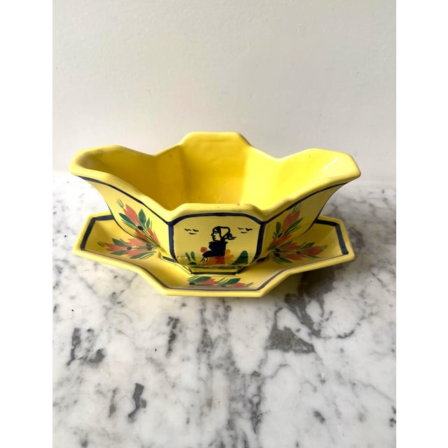 Mid 20th Century French H . B. Quimper Pottery Gravy Boat Stamped France For Sale In New York - Image 6 of 6