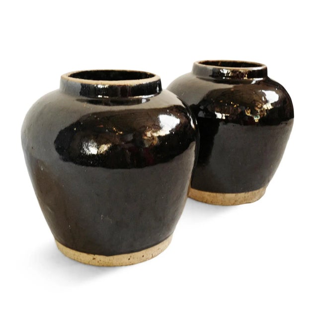 Vintage Mid 20th Century Black Ceramic Jar For Sale - Image 4 of 8