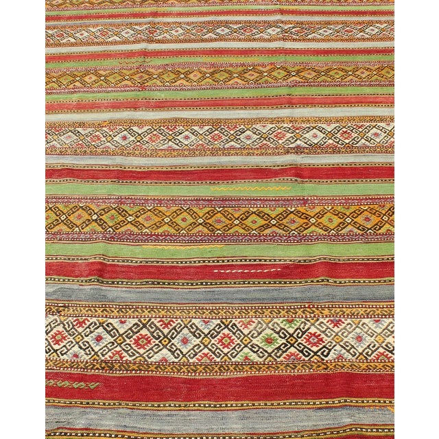 Fine Weave Turkish Kilim With Embroidery For Sale In Atlanta - Image 6 of 13