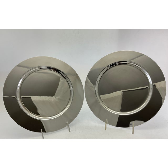 1980s A Pair Silver Round Platters Plain, 12 In. For Sale - Image 4 of 10