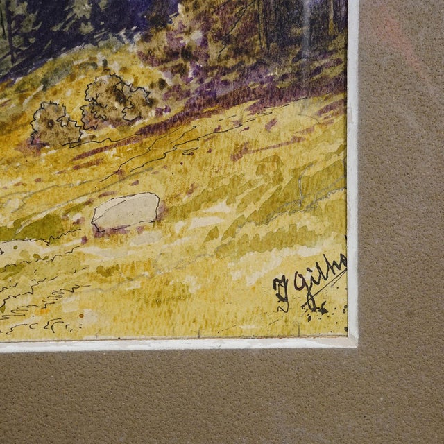 Alpine Landscape Watercolor Painting With Tyrolean Mountain Hut For Sale - Image 6 of 7