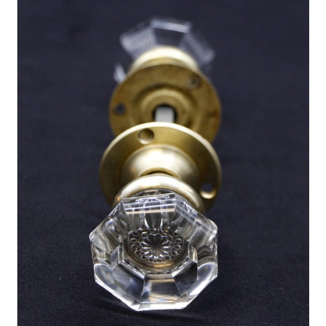 Vintage Octagon Glass Bullet Brass Passage Door Knob Set For Sale - Image 4 of 6