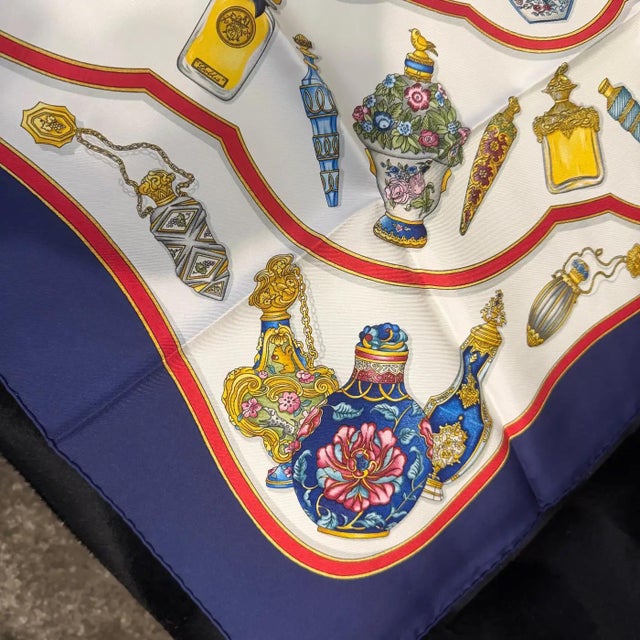 An Iconic 2000s Qu'importe Le Flacon Silk Skarf by Caterine Baschet for Hermès For Sale - Image 14 of 15