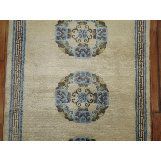 Blue Ivory Light Blue Brown 20th Century Hand Knotted Wool Tibetan Scatter Throw Rug For Sale - Image 8 of 18