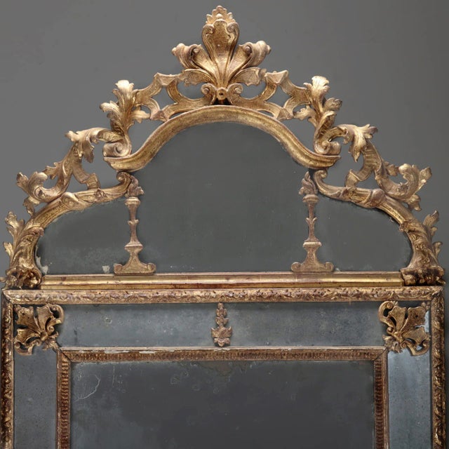 18th C. French Marginal Glass Louis XIV Gold Leaf Mirror From Private Collection For Sale - Image 4 of 12