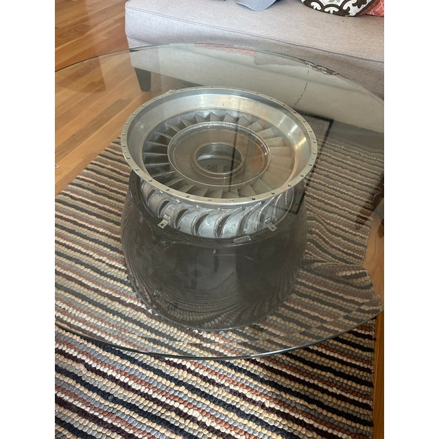 Jet Engine/Turbine Coffee Table W/Round Glass For Sale - Image 4 of 8
