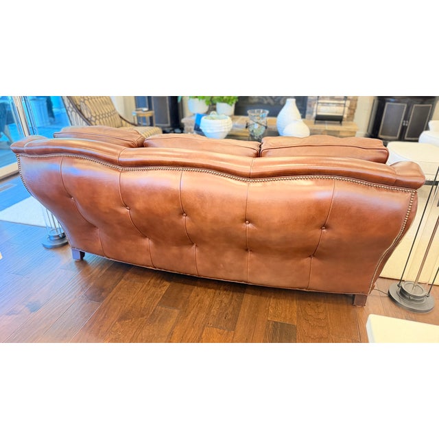 Traditional Hancock & Moore Brown (Portfolio Tobacco)Leather Sofa With Nailhead Trim and Turned Bun Feet For Sale - Image 3 of 11