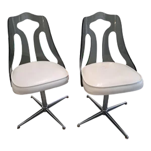 Mid-Century Mod Smoked Lucite Swivel Dining Chairs- Set of 2