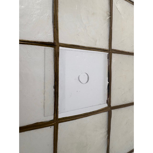 Ivory 1970s Vintage Capiz Shell Square Ceiling Lamp Shade With Brass Grid Frame For Sale - Image 8 of 10