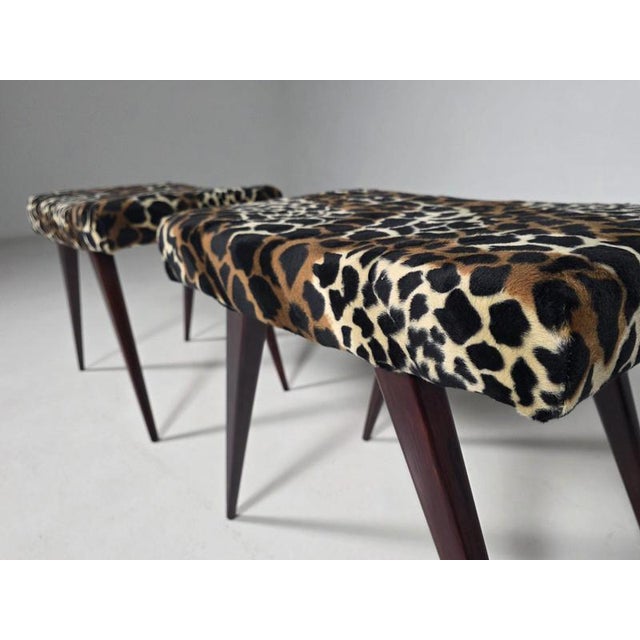 1950s Mid-Century Italian Benches or Stools in Leopard Velvet, 1950s, Set of 2 For Sale - Image 5 of 6