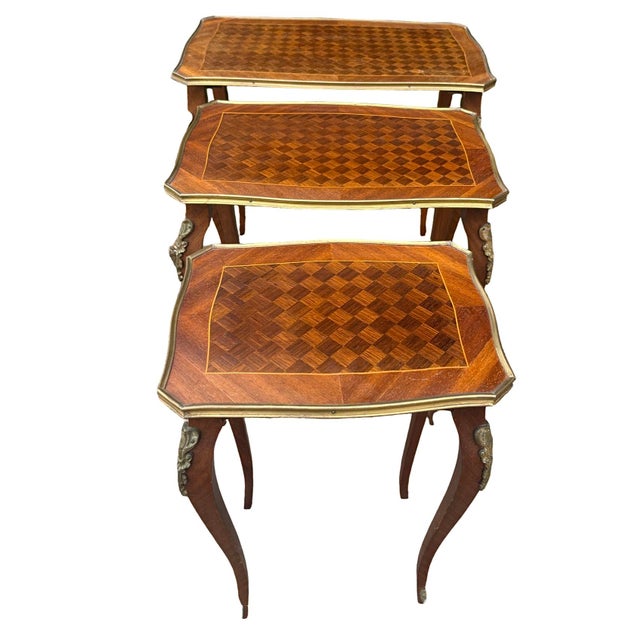Antique Louis XV French Parquetry Top Nest of Tables, 1920s, Set of 3 For Sale - Image 6 of 8