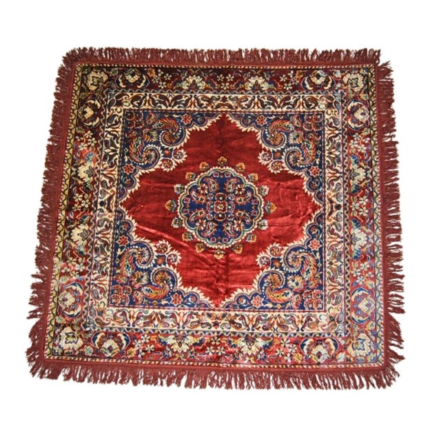 Vintage Oriental Silk Tapestry or Table Cover Central Medallion Style Sarouk For Sale - Image 10 of 12
