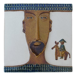 Don Quixote Tile H1184 by Stig Lindberg for Gustavsberg, Sweden, 1950s For Sale