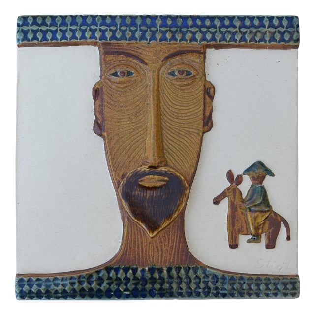 Don Quixote Tile H1184 by Stig Lindberg for Gustavsberg, Sweden, 1950s For Sale