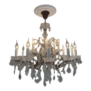 19th C. Rococo Iron & Crystal Round Chandelier From Rh, Designed by Timothy Oulton With a Rustic Metal Frame and Cascading Cut Crystal. For Sale