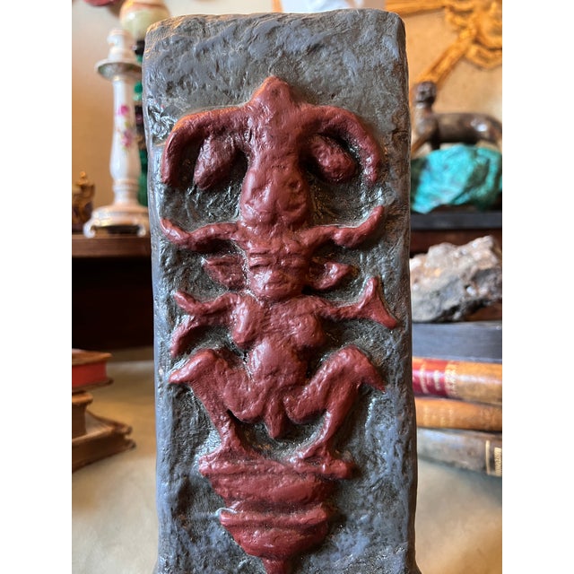 Sculpture Materials Brutalist Ritualistic Pagan Small Altar Totem Piece of Horned Deity With Candle Holders & Chalice For Sale - Image 7 of 10