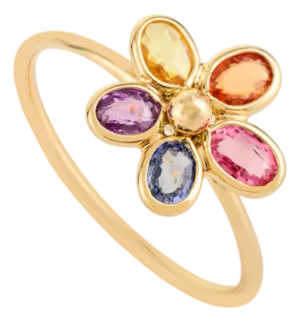 Vintage-Inspired 14k Gold Multi-Sapphire Flower Ring Size 7