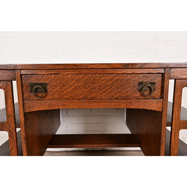 Wood Stickley Brothers Style Antique Mission Oak Arts & Crafts Desk With Built-in Bookcases, Circa 1900 For Sale - Image 7 of 11