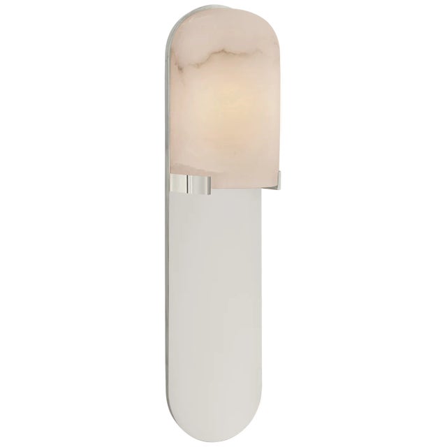Kelly Wearstler for Visual Comfort Signature Melange Medium Elongated Pill Sconce in Polished Nickel with Alabaster Shade For Sale