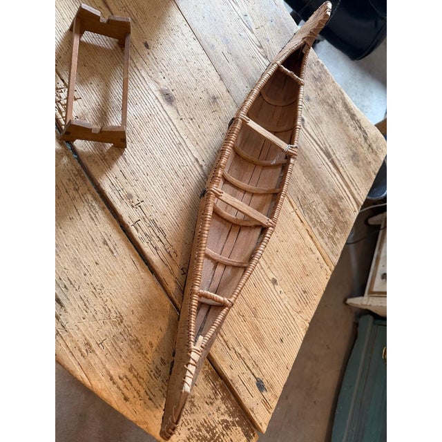 Vintage American Indian Canoe Toy Model Made of Birch Bark From the Northern Woodland Areas of the Eastern United States. For Sale - Image 4 of 10