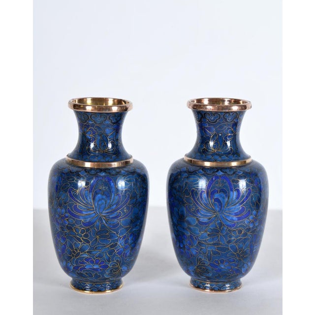 1940s Small Japanese Cloisonne Enamel Copper Flower Posy Vases Art Deco 1940s by Unknown for Unknown, Set of 2 For Sale - Image 5 of 14