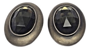 1970s Ben-Amun Smoky Quartz and Silver Oval Earrings, A Pair
