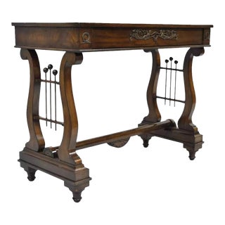 French Neoclassical Regency Style Mahogany One-Drawer Lyre Desk Console Table For Sale