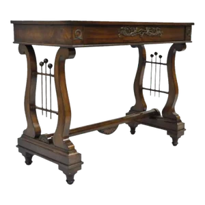 French Neoclassical Regency Style Mahogany One-Drawer Lyre Desk Console Table