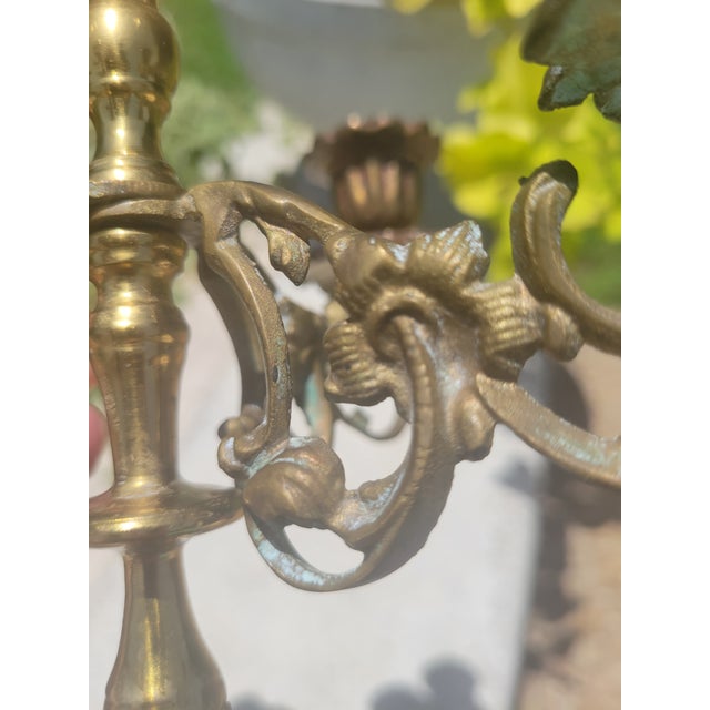 Metal Vintage Five Arm Bronze Candelabra For Sale - Image 7 of 12