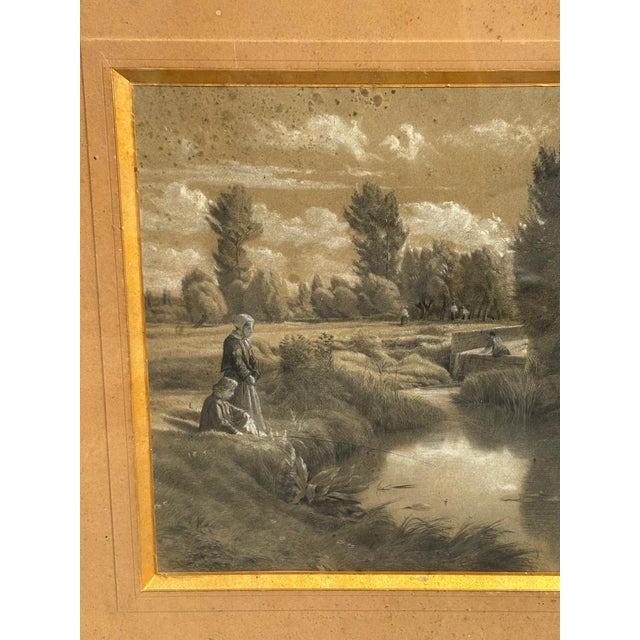 Émile François Michel, Figures by the Water, 1800s, Paper For Sale - Image 3 of 13