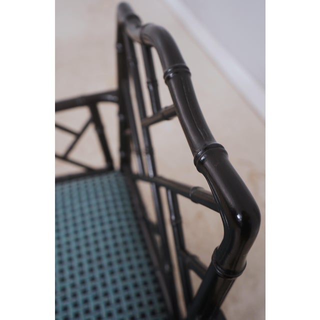 Pair of Ebonized Chinese Chippendale Faux Bamboo Dining Arm Chairs For Sale - Image 14 of 18
