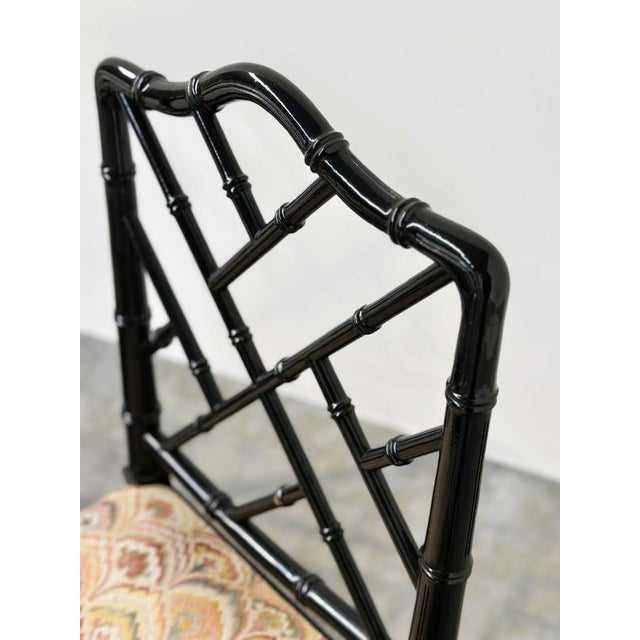 Wood Faux Bamboo Dining Chairs in Black Lacquer, Set of 4 For Sale - Image 7 of 12