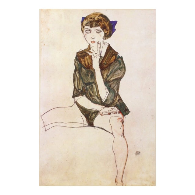 Artist: Egon Schiele Country: Austria Title: Seated girl in green blouse Medium: Offset – 23 Paper: Heavy paper 16 x 12...