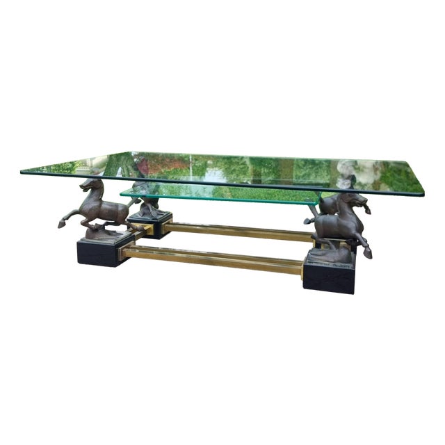 Table with Bronze Horses from Maison Charles, 1970s For Sale