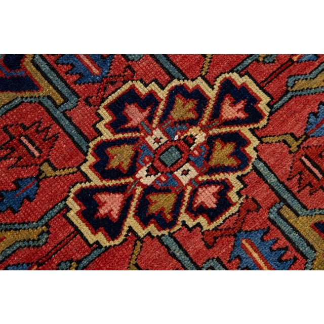 Red Antique Persian Heriz Handmade Wool Rug With Medallion Design For Sale - Image 10 of 11