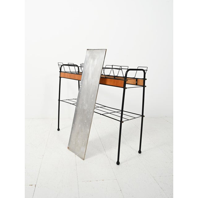 Black Scandinavian Flower Stand in Black Metal and Teak, 1960s For Sale - Image 8 of 10