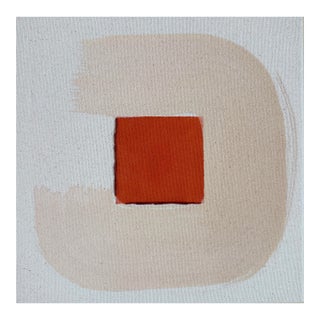Original Painting | Cream and Orange-Red Abstract Loop, 10 X 10 In. For Sale
