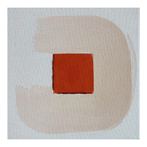 Original Painting | Cream and Orange-Red Abstract Loop, 10 X 10 In.