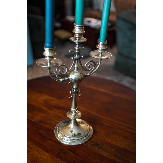 Brass 3-Armed Candelabra Victorian Brass Candleholder Birmingham, England For Sale - Image 15 of 15