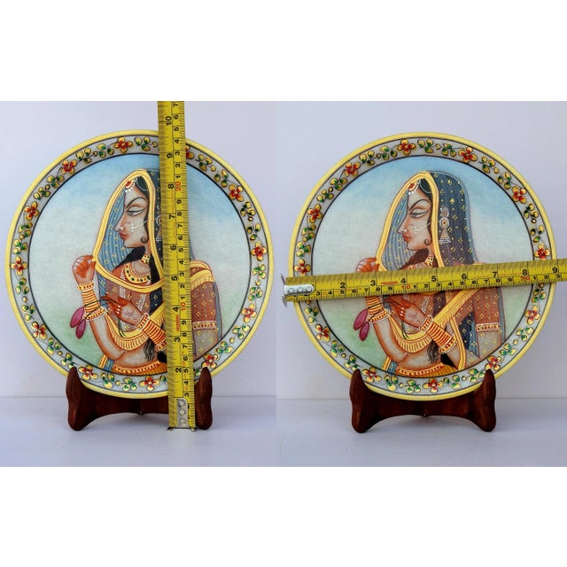 Stone Marble Handicraft Plate Rajasthani Women Bani Thani Tribal Ethnic Hand Painted For Sale - Image 7 of 8