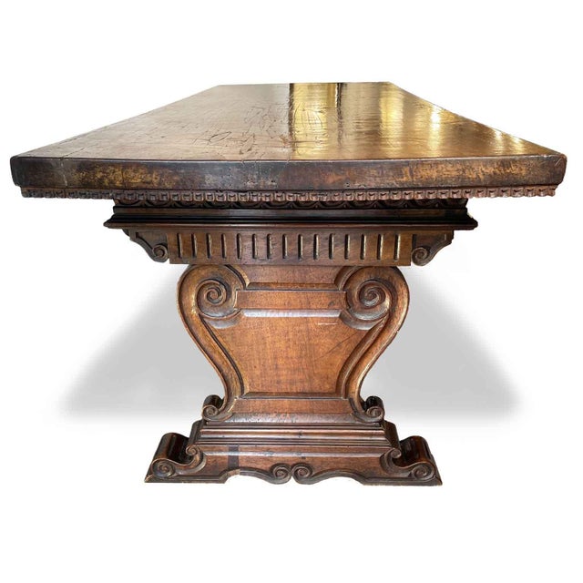 Walnut Dining Table with Drawers and a single-plank top. In Renaissance style, the table was crafted from a period plank,...