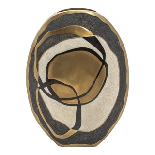 Modern Vase in Shagreen With Shell and Brass Details by R&y Augousti For Sale