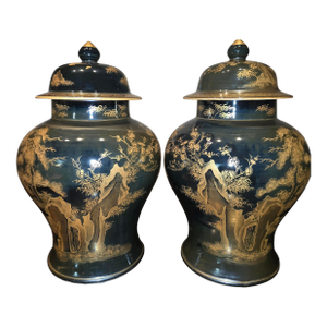 Pair of Mirror Black Ginger Jars