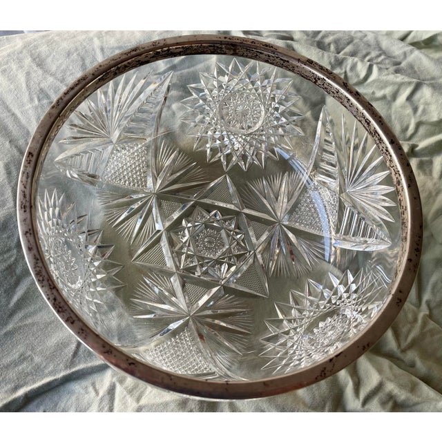 Mid 20th Century H. Meyen German 800 Silver Rimmed Deeply Brilliant Cut Glass Round Center Bowl For Sale - Image 5 of 11